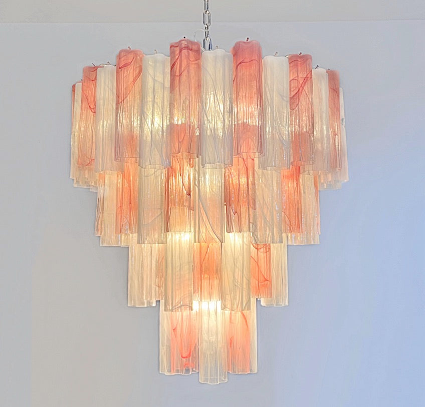 Murano Lysekrone | 80 Rosa Hvite Alabaster Rørglass