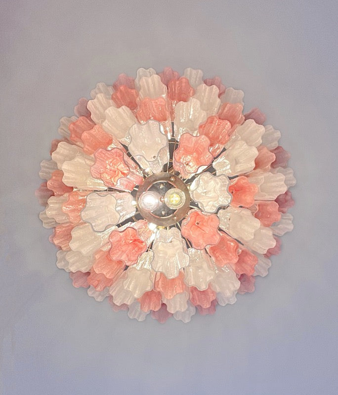 Murano Lysekrone | 80 Rosa Hvite Alabaster Rørglass