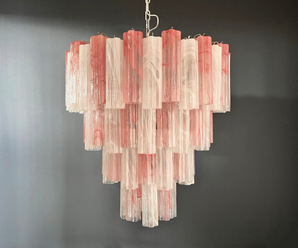 Murano Lysekrone | 80 Rosa Hvite Alabaster Rørglass