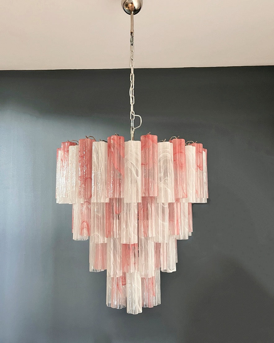 Murano Lysekrone | 80 Rosa Hvite Alabaster Rørglass