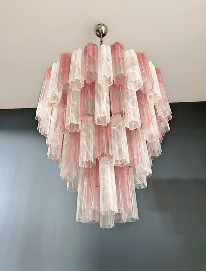 Murano Lysekrone | 80 Rosa Hvite Alabaster Rørglass