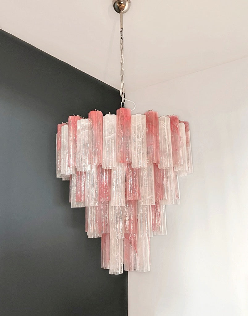 Murano Kronleuchter – 80 Rosa und Weiße Alabaster Glasröhren – Detail 7 – Murano Classics