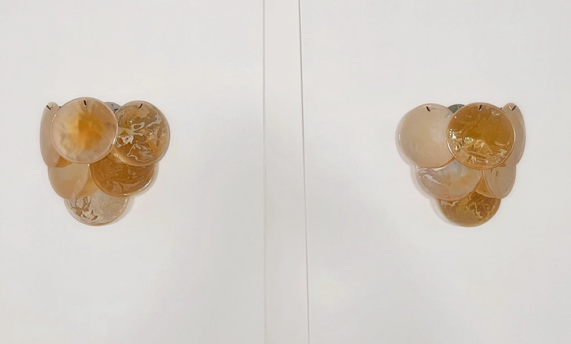 Murano Vegglampe | 6 Alabaster Gull Diskglass | 1 par