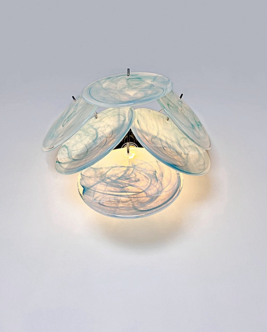 Murano Vegglampe | 6 Blå Alabaster Diskglass | 1 par