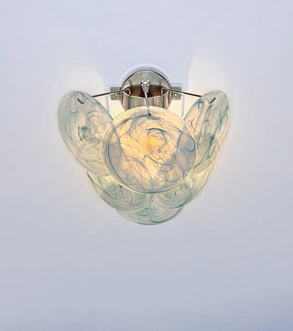 Murano Vegglampe | 6 Blå Alabaster Diskglass | 1 par