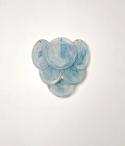 Murano Vegglampe | 6 Blå Alabaster Diskglass | 1 par