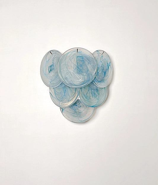 Murano Vegglampe | 6 Blå Alabaster Diskglass | 1 par