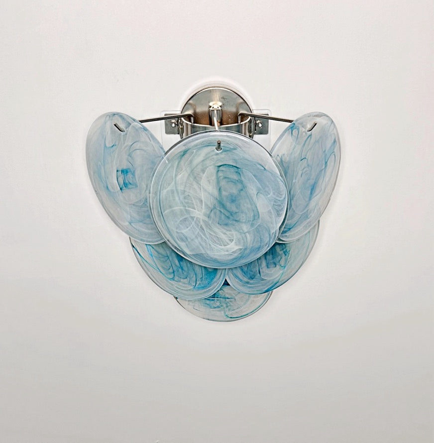 Murano Vegglampe | 6 Blå Alabaster Diskglass | 1 par