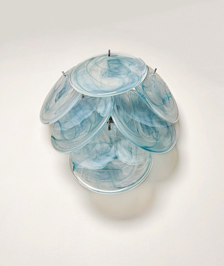 Murano Vegglampe | 6 Blå Alabaster Diskglass | 1 par