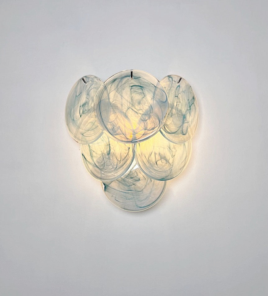 Murano Vegglampe | 6 Blå Alabaster Diskglass | 1 par