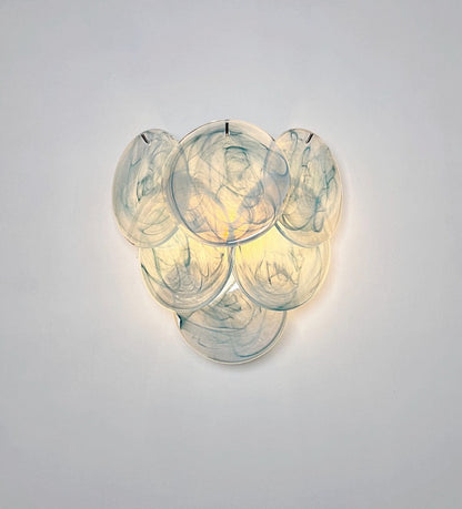 Murano Vegglampe | 6 Blå Alabaster Diskglass | 1 par