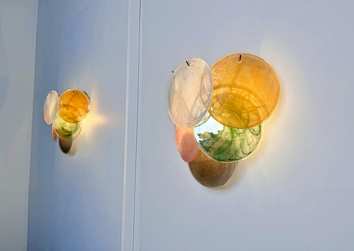 Murano Vegglampe | 6 Multifarget Alabaster Diskglass | 1 par