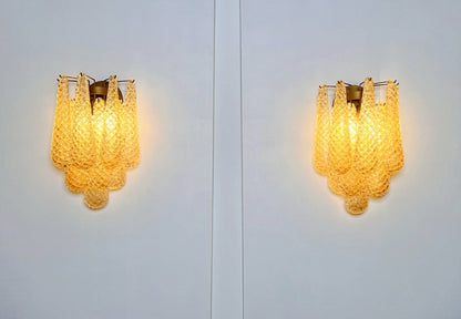 Murano Vegglampe | 10 Klare Gule Gull Dråpeglass | 1 par