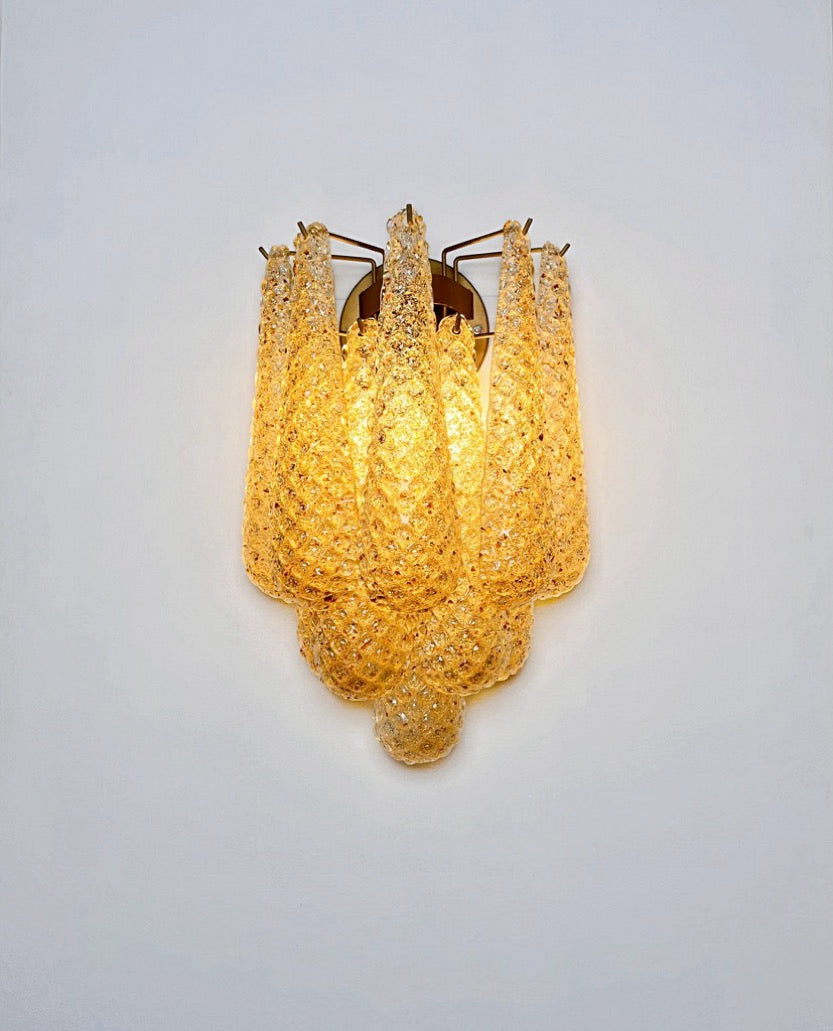 Murano Vegglampe | 10 Klare Gule Gull Dråpeglass | 1 par