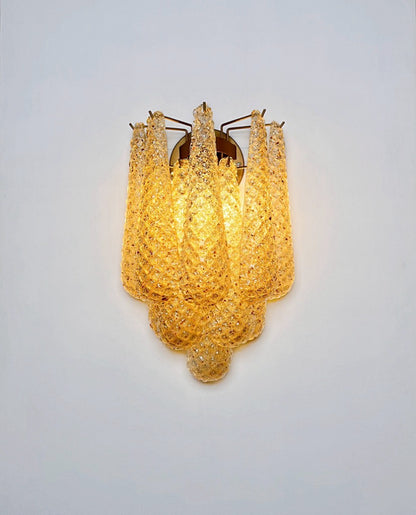 Murano Vegglampe | 10 Klare Gule Gull Dråpeglass | 1 par