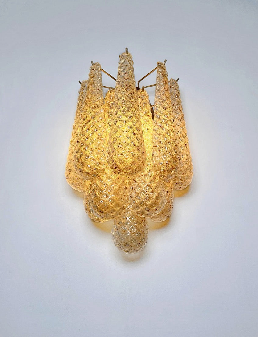 Murano Vegglampe | 10 Klare Gule Gull Dråpeglass | 1 par