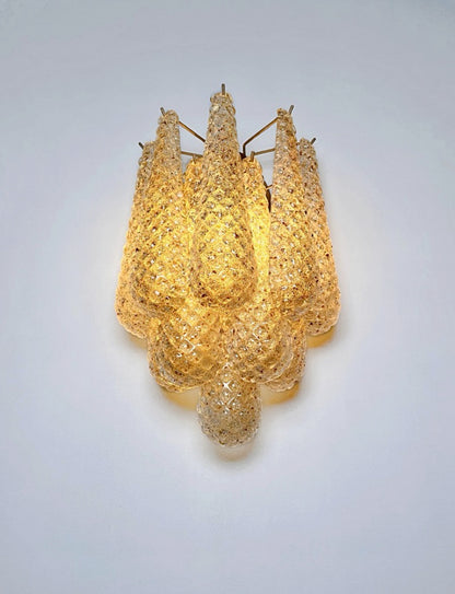 Murano Vegglampe | 10 Klare Gule Gull Dråpeglass | 1 par