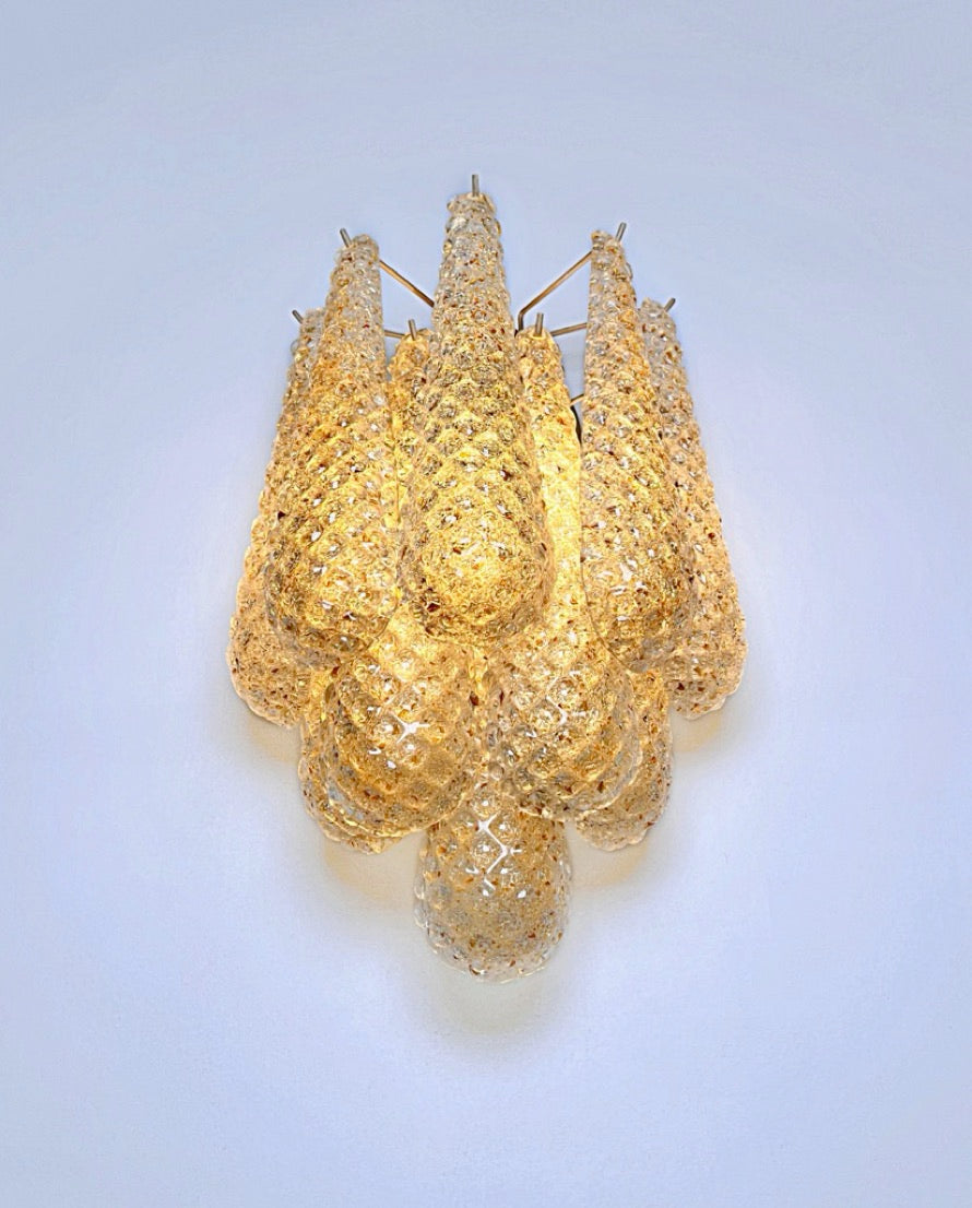 Murano Vegglampe | 10 Klare Gule Gull Dråpeglass | 1 par