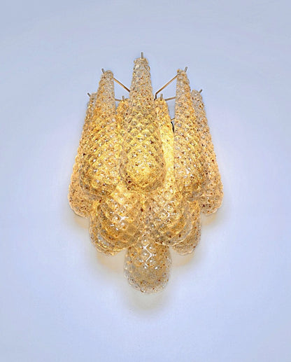 Murano Vegglampe | 10 Klare Gule Gull Dråpeglass | 1 par