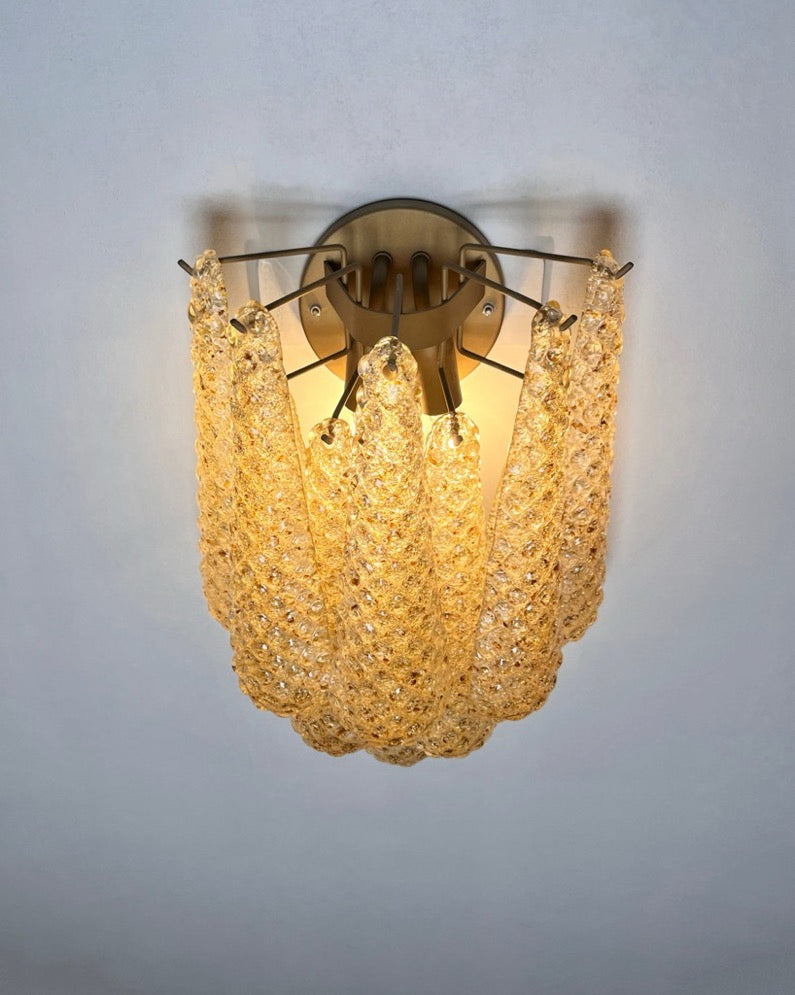 Murano Vegglampe | 10 Klare Gule Gull Dråpeglass | 1 par