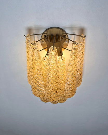 Murano Vegglampe | 10 Klare Gule Gull Dråpeglass | 1 par