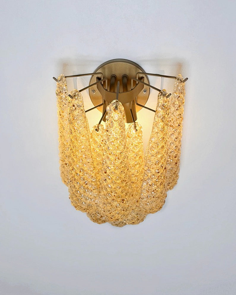 Murano Vegglampe | 10 Klare Gule Gull Dråpeglass | 1 par