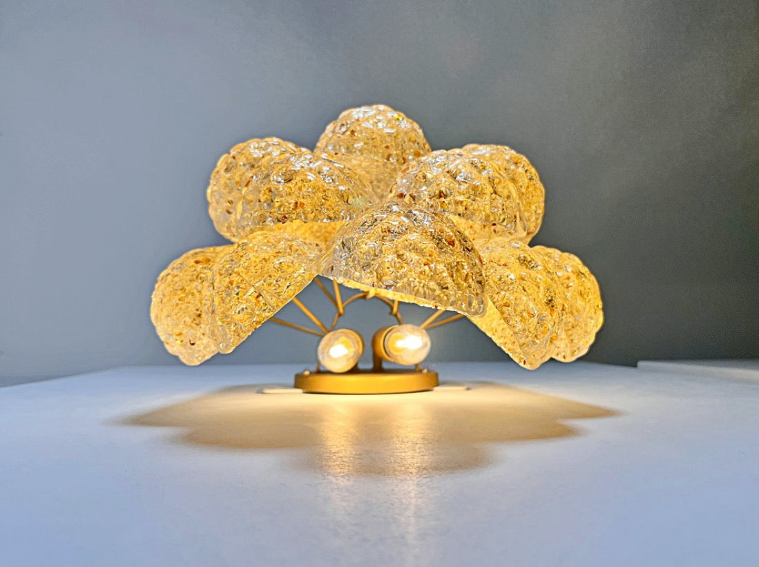 Murano Vegglampe | 10 Klare Gule Gull Dråpeglass | 1 par