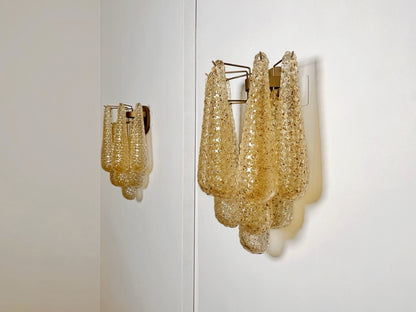 Murano Vegglampe | 10 Klare Gule Gull Dråpeglass | 1 par