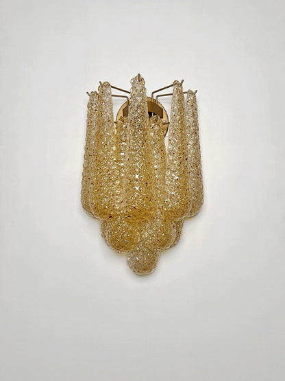 Murano Vegglampe | 10 Klare Gule Gull Dråpeglass | 1 par