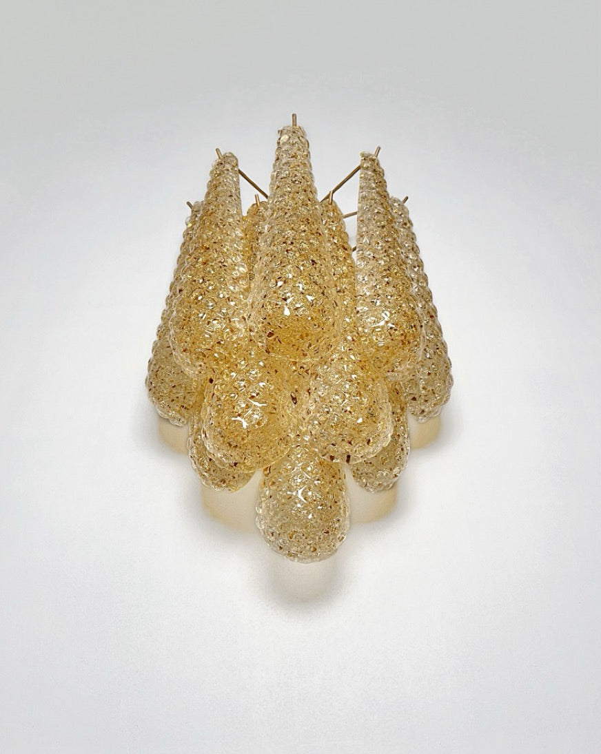 Murano Vegglampe | 10 Klare Gule Gull Dråpeglass | 1 par