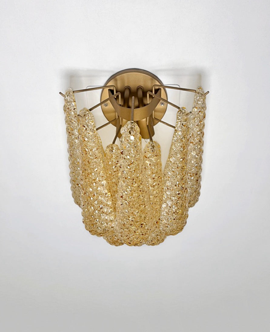 Murano Vegglampe | 10 Klare Gule Gull Dråpeglass | 1 par