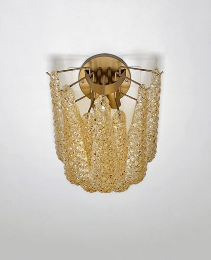 Murano Vegglampe | 10 Klare Gule Gull Dråpeglass | 1 par