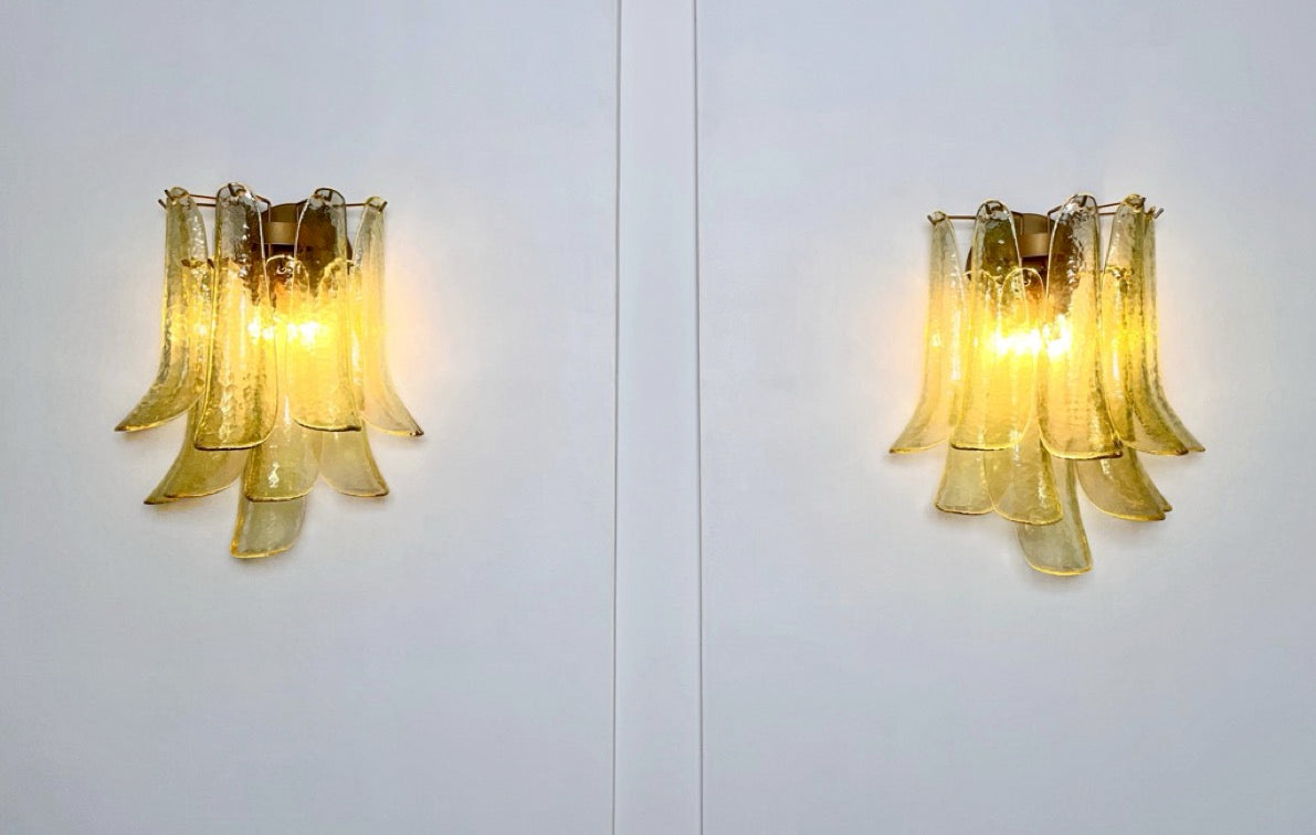 Murano Vegglampe | 10 Grønne Gull Konglebladglass | 1 par