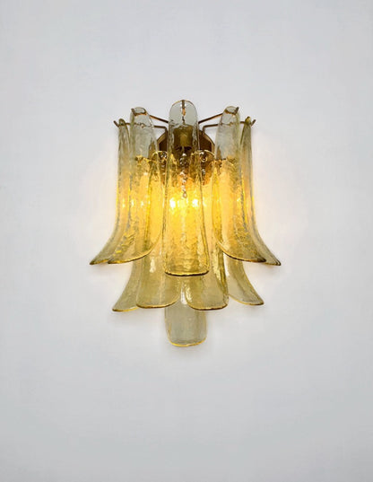 Murano Vegglampe | 10 Grønne Gull Konglebladglass | 1 par