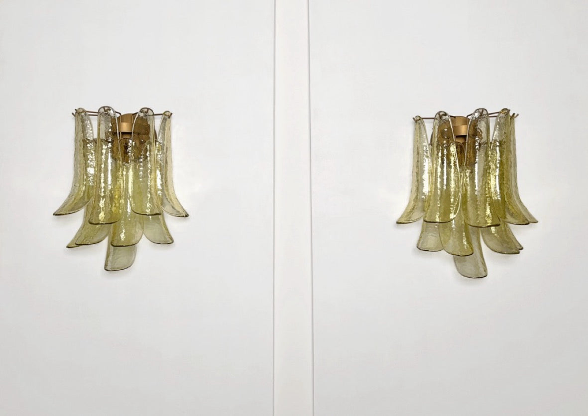 Murano Vegglampe | 10 Grønne Gull Konglebladglass | 1 par