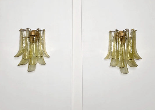 Murano Vegglampe | 10 Grønne Gull Konglebladglass | 1 par