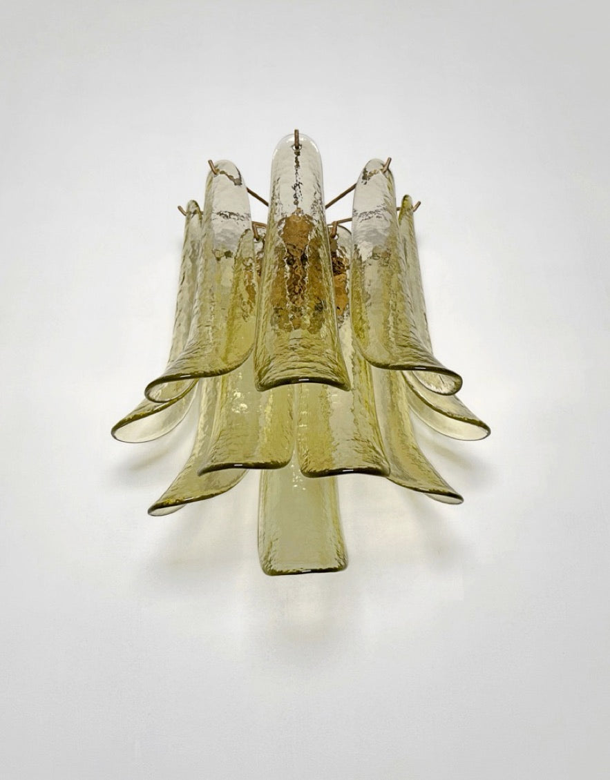 Murano Vegglampe | 10 Grønne Gull Konglebladglass | 1 par