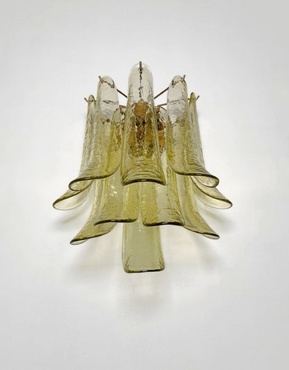 Murano Vegglampe | 10 Grønne Gull Konglebladglass | 1 par