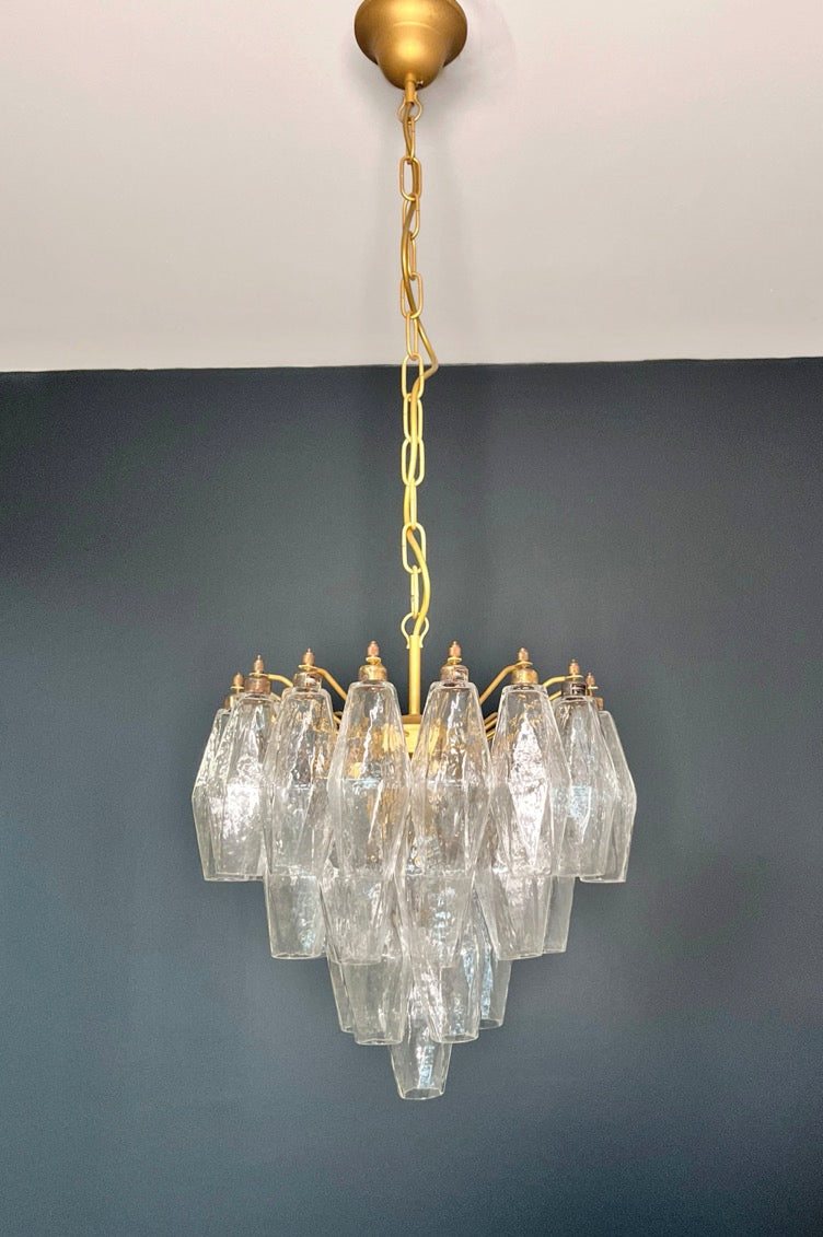 Murano Chandelier – 32 Clear Poliedri Glass – Murano Classics