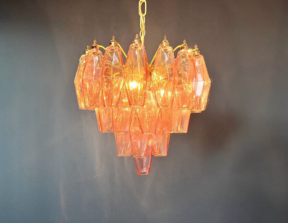 Murano Lysekrone | Rosa Gull Poliedriglass