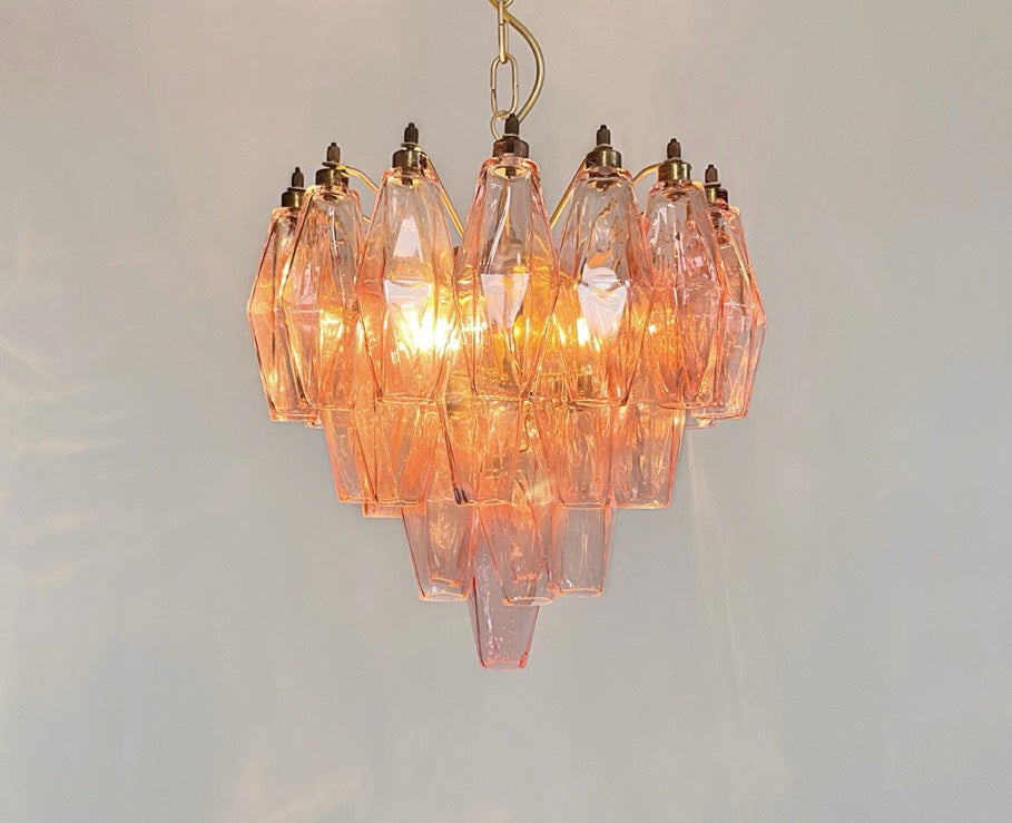 Murano Lysekrone | Rosa Gull Poliedriglass