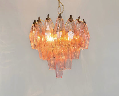 Murano Lysekrone | Rosa Gull Poliedriglass