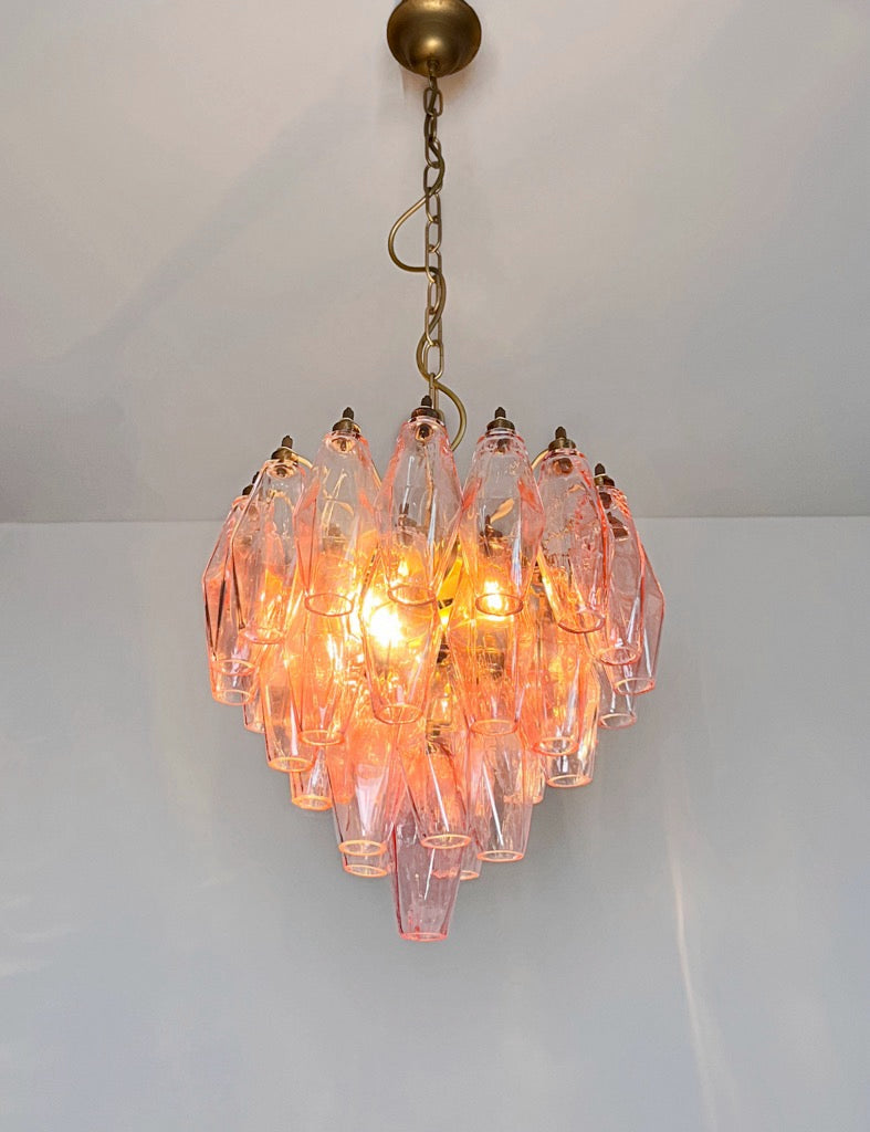 Murano Lysekrone | Rosa Gull Poliedriglass