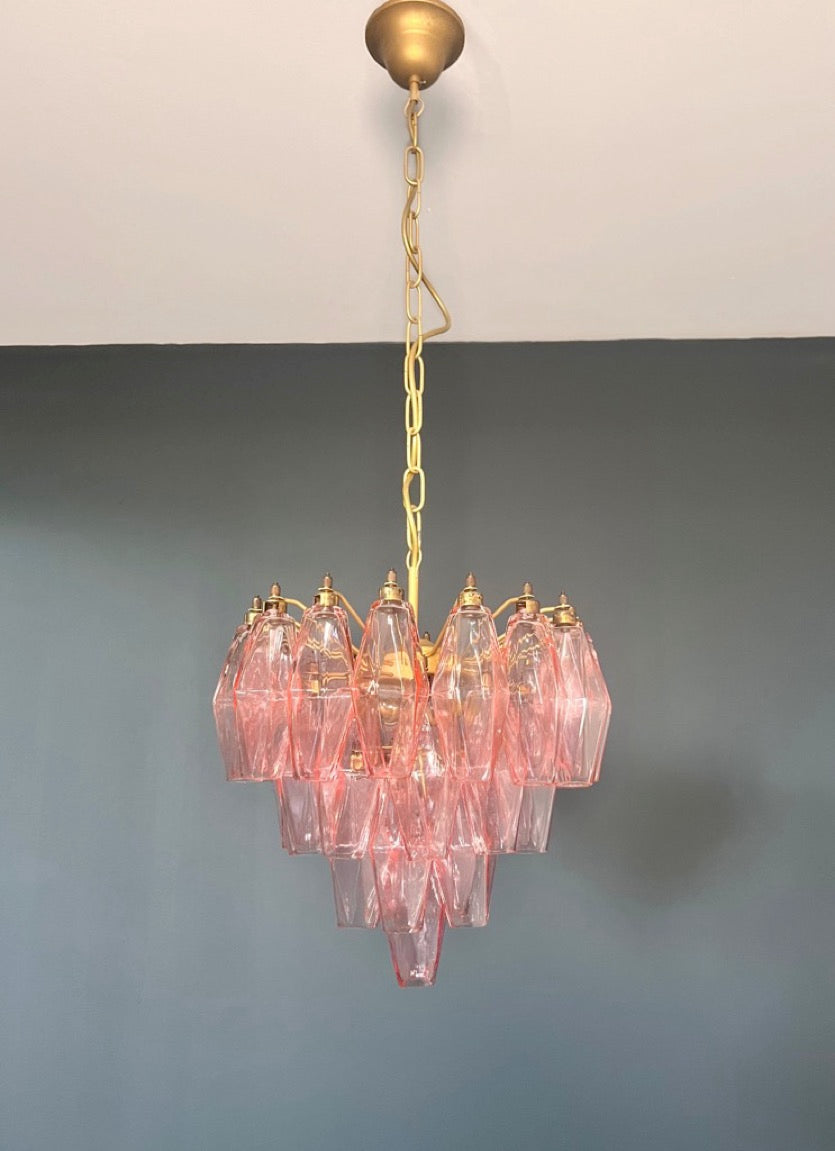 Murano Lysekrone | Rosa Gull Poliedriglass