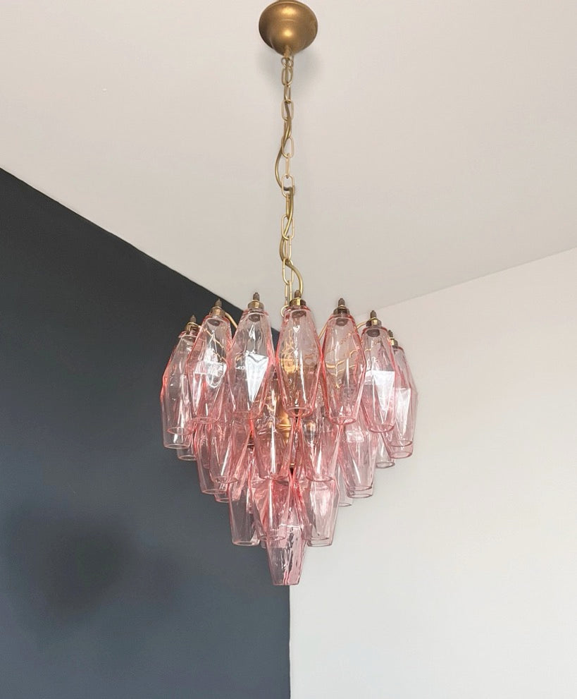 Murano Lysekrone | Rosa Gull Poliedriglass