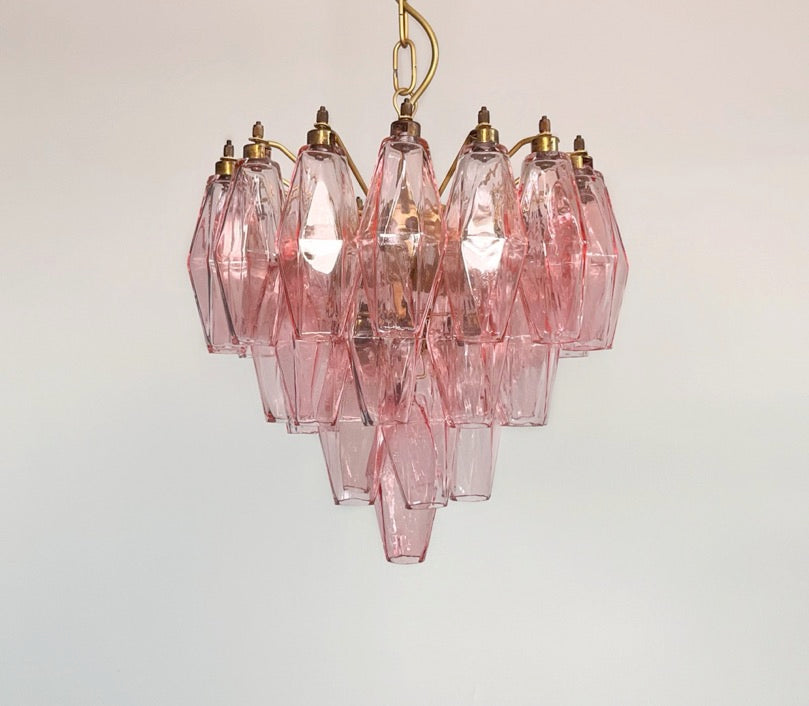 Murano Lysekrone | Rosa Gull Poliedriglass