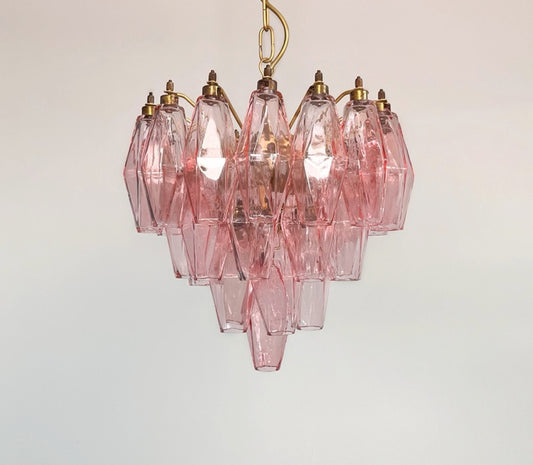 Murano Lysekrone | Rosa Gull Poliedriglass