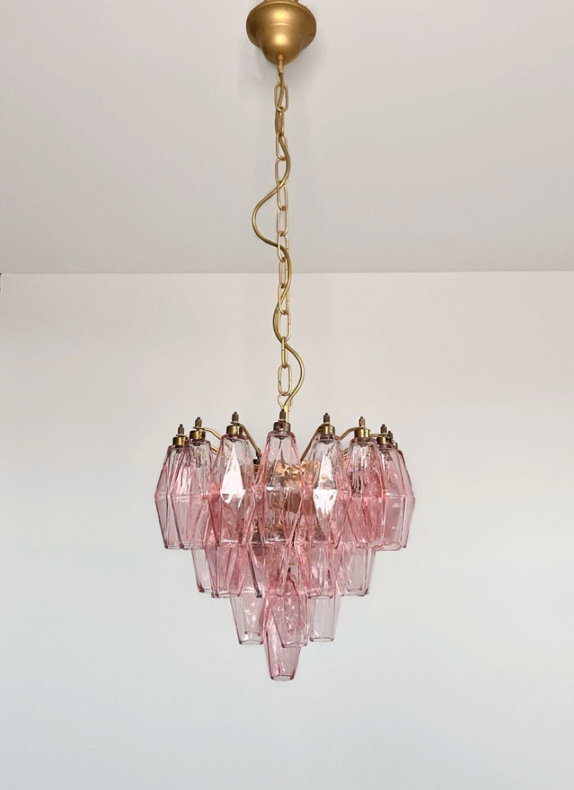 Murano Lysekrone | Rosa Gull Poliedriglass