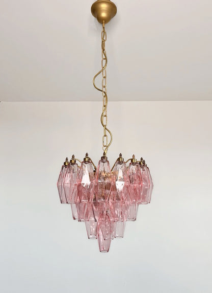 Murano Lysekrone | Rosa Gull Poliedriglass