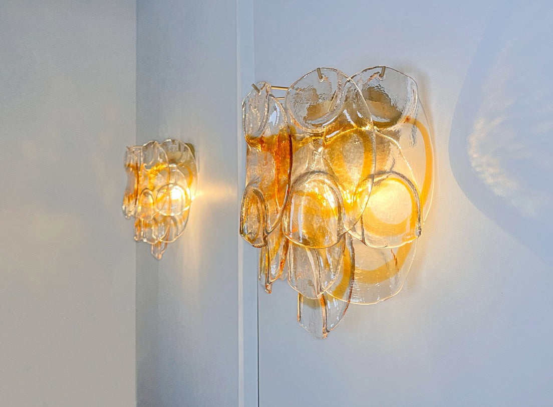 Murano Vegglampe | 10 Hvite Crostoliglass | 1 par